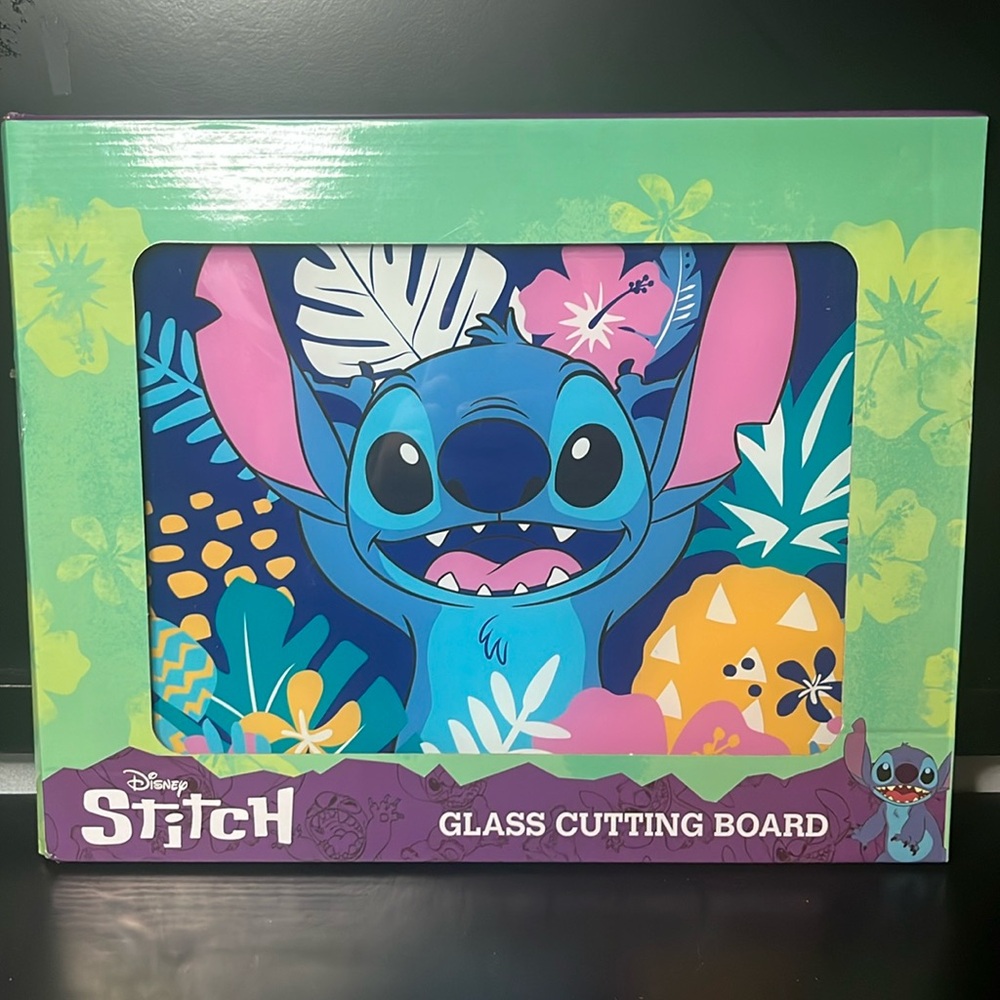Disney stitch glass cutting board new in the box